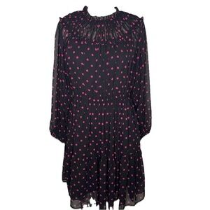 Ann Taylor Chiffon Polka Dot Long Sleeve Elastic Waist Dress 8